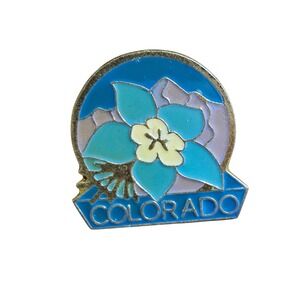 Colorado State Flower Columbine Vintage Enamel Lapel Pin Rocky Mountains Gold